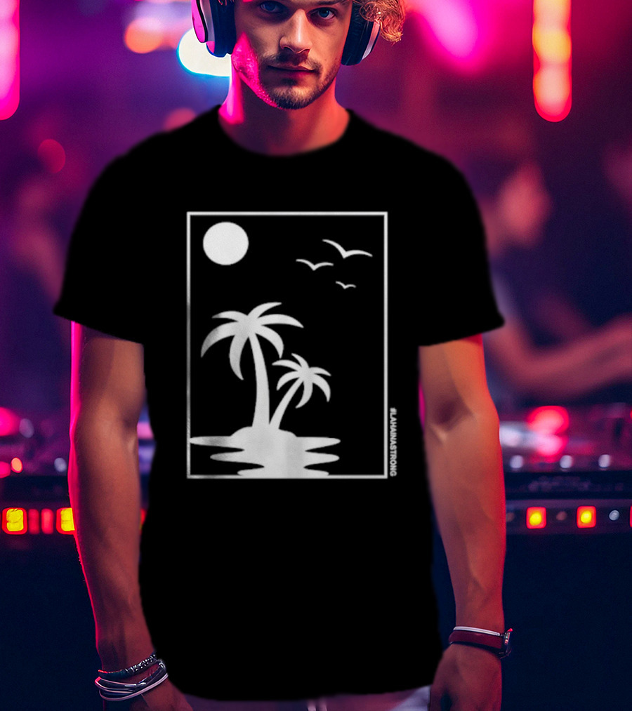 Not Enough Nelsons Lahaina Strong Palm Trees And Birds Scene T-Shirt