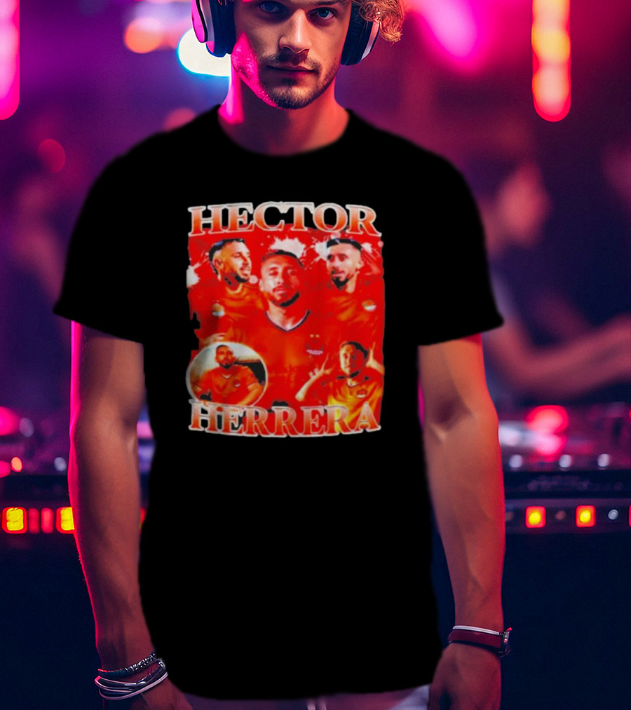 HECTOR HERRERA Red Bootleg Style Portrait Montage T-Shirt