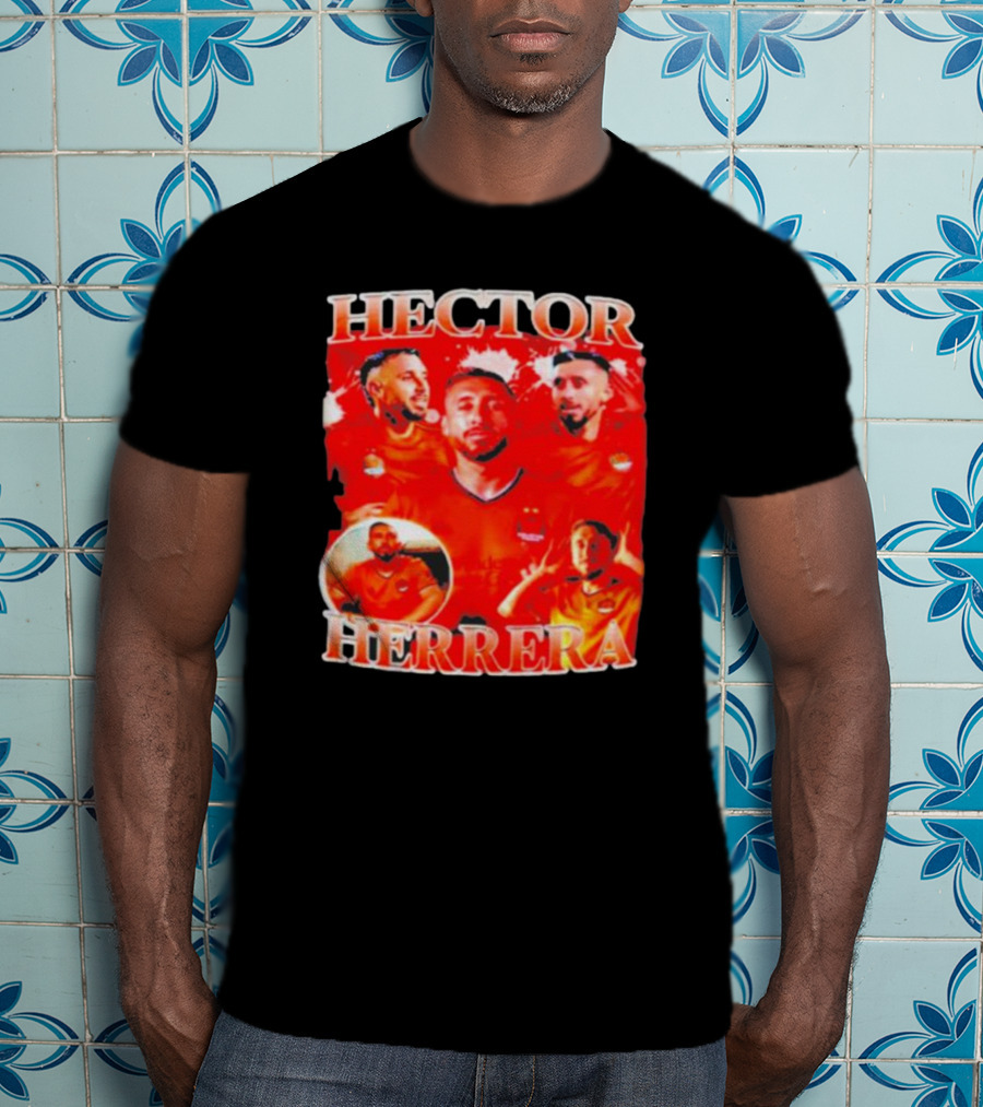 HECTOR HERRERA Red Bootleg Style Portrait Montage T-Shirt