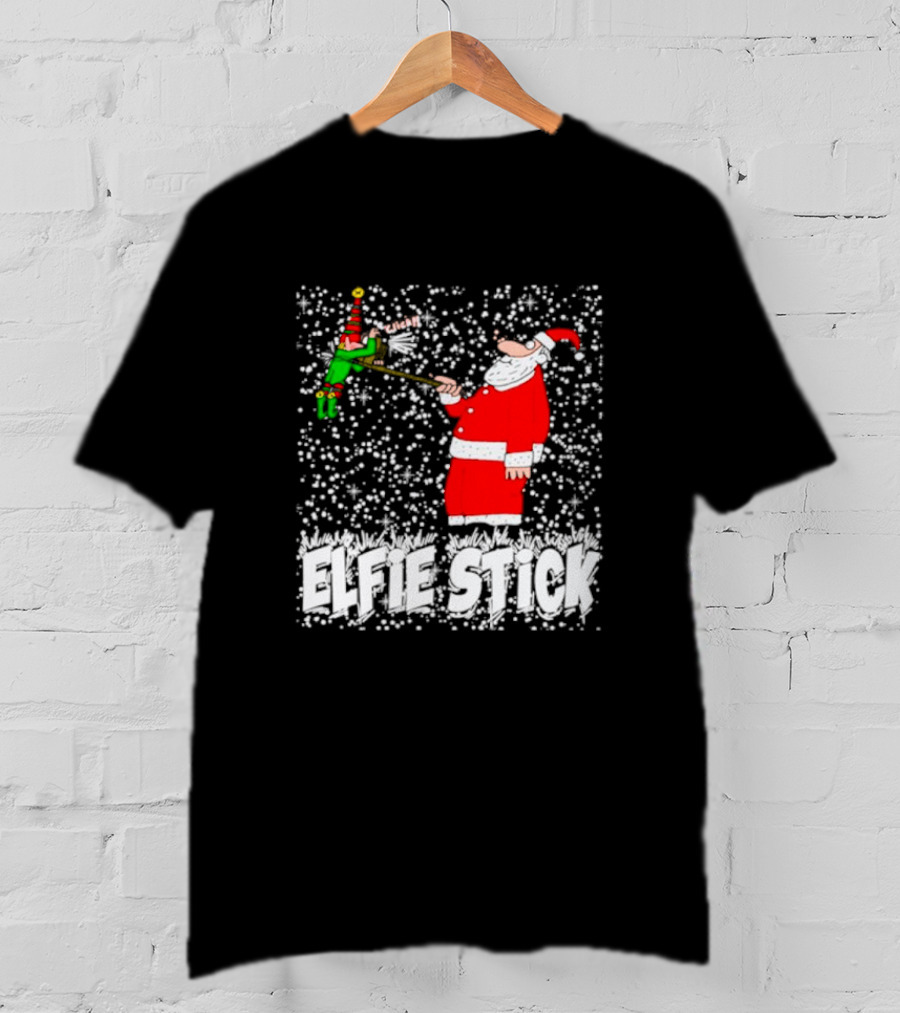 Santa Claus Elfie Stick Funny Christmas Selfie Snowflakes T-Shirt