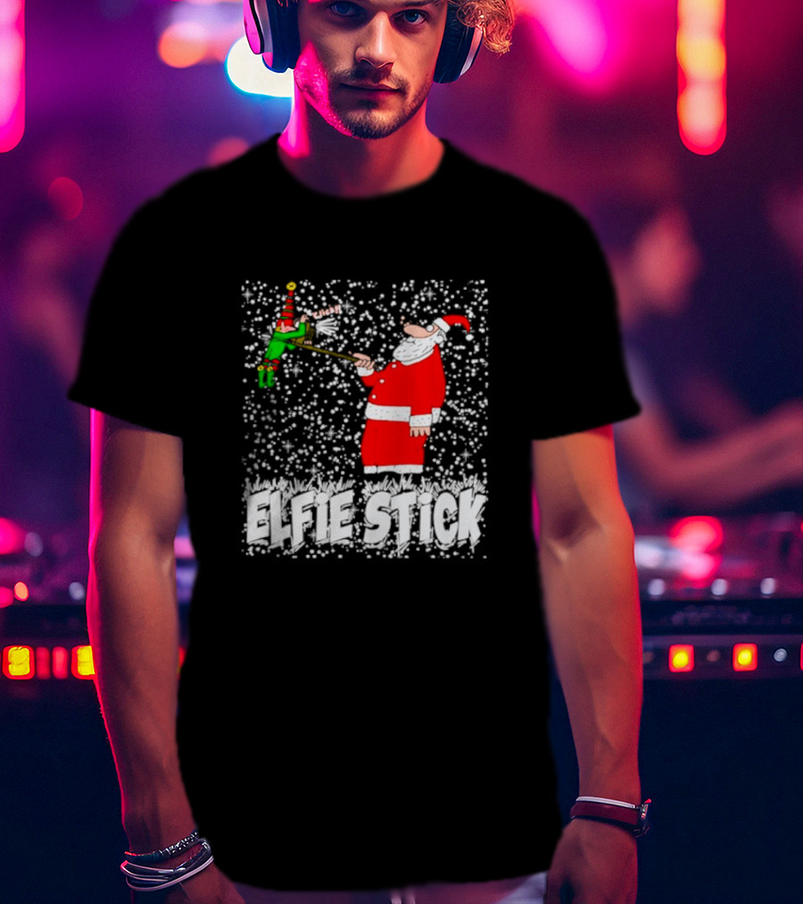 Santa Claus Elfie Stick Funny Christmas Selfie Snowflakes T-Shirt