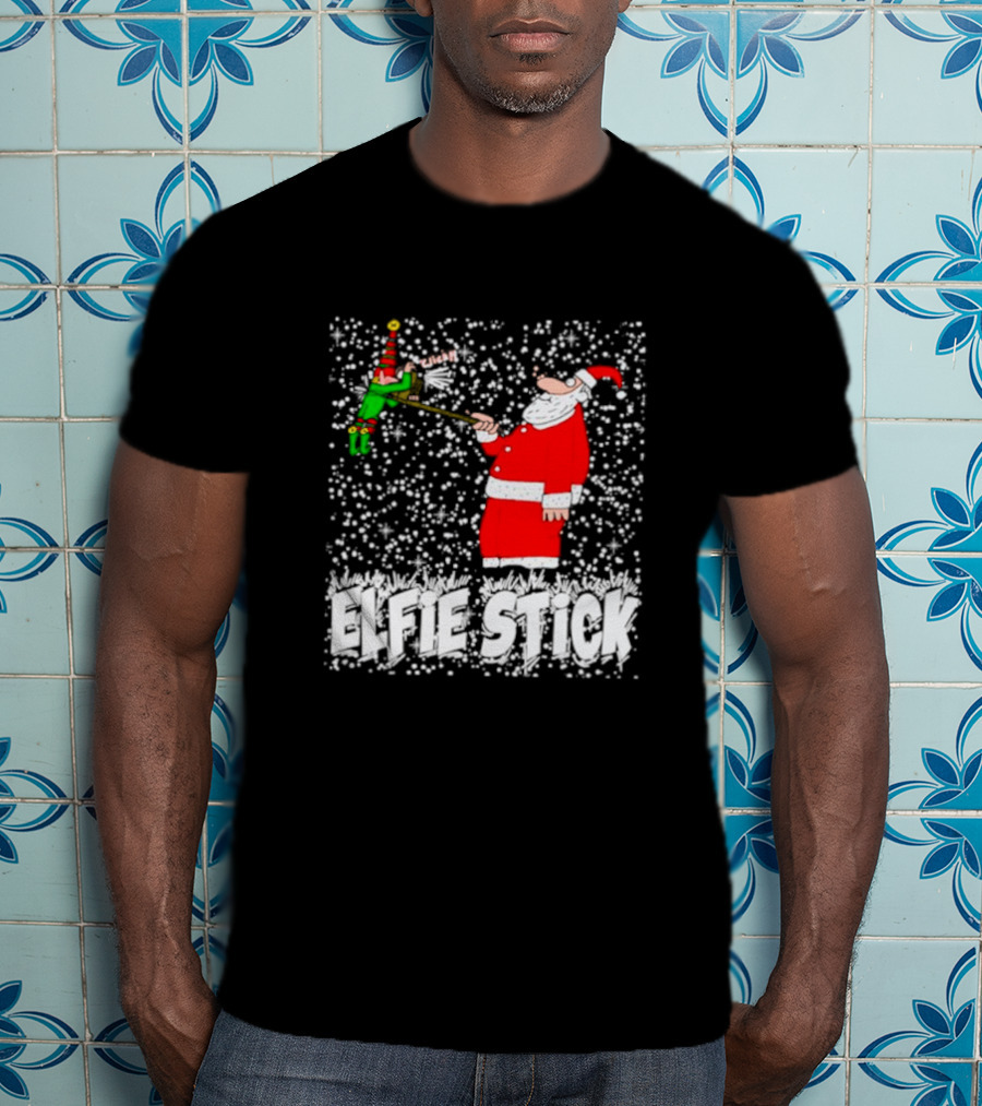 Santa Claus Elfie Stick Funny Christmas Selfie Snowflakes T-Shirt