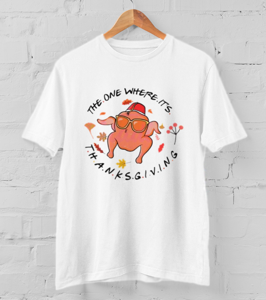 Thanksgiving Friends Turkey In Sunglasses With Fez Hat And Autumn Leaves T-Shirt