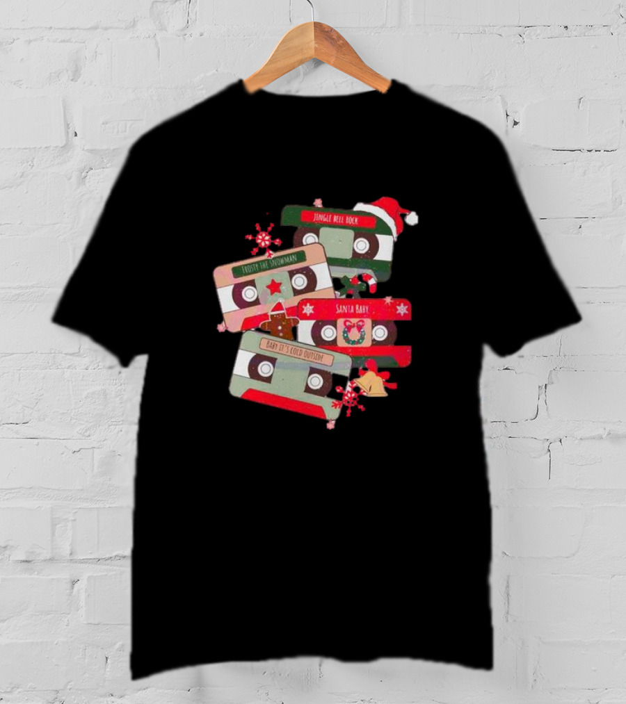 Jingle Bell Rock Santa Baby Frosty The Snowman Vintage Christmas Music Cassettes T-Shirt