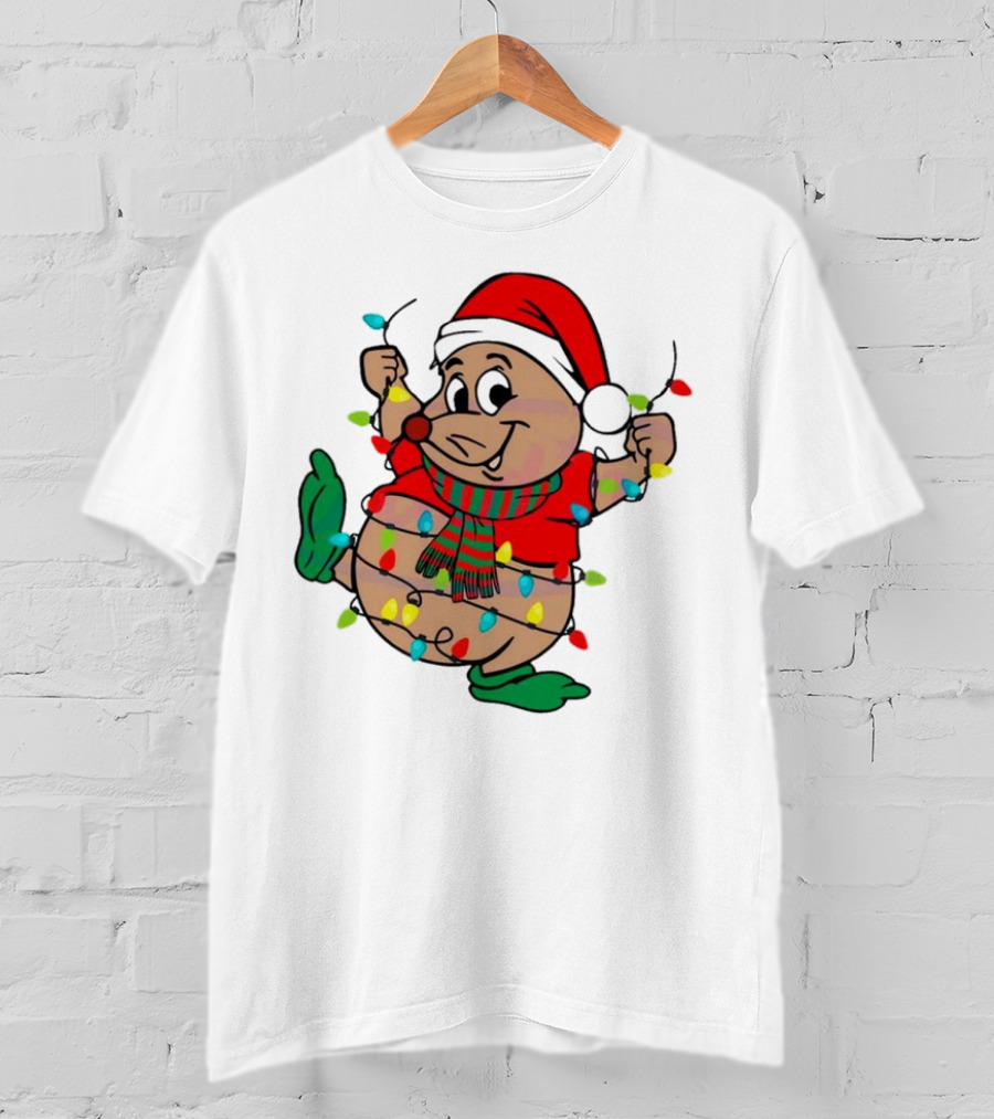 Gus Santa Hat Christmas Lights Cozy Festive Character With Bright Holiday Spirit T-Shirt