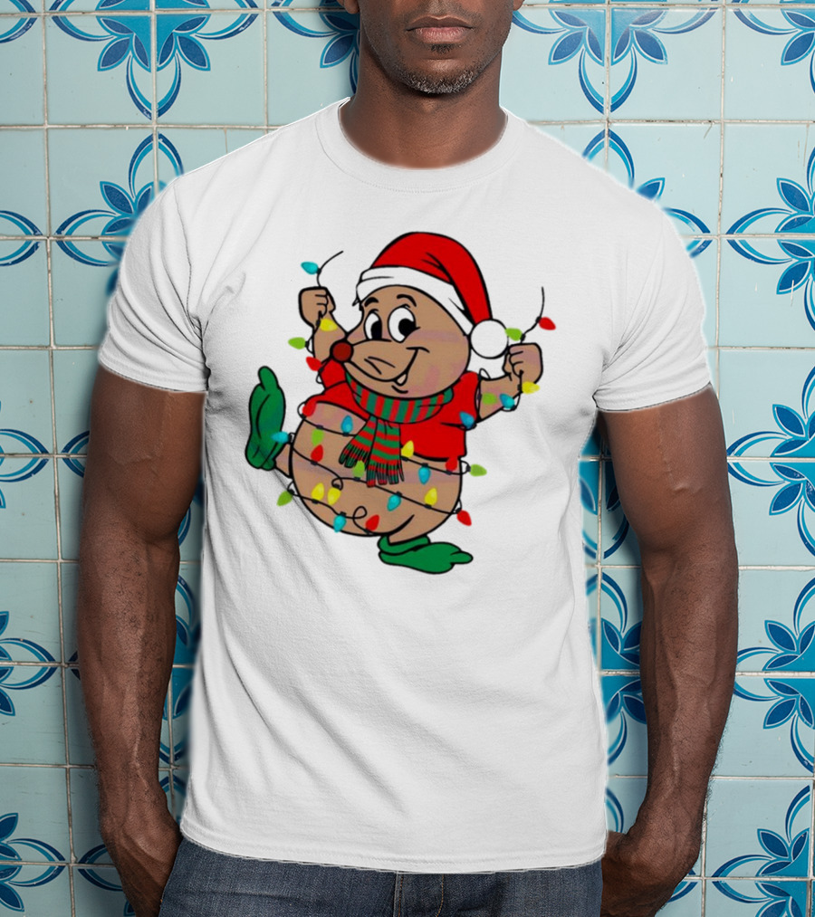 Gus Santa Hat Christmas Lights Cozy Festive Character With Bright Holiday Spirit T-Shirt