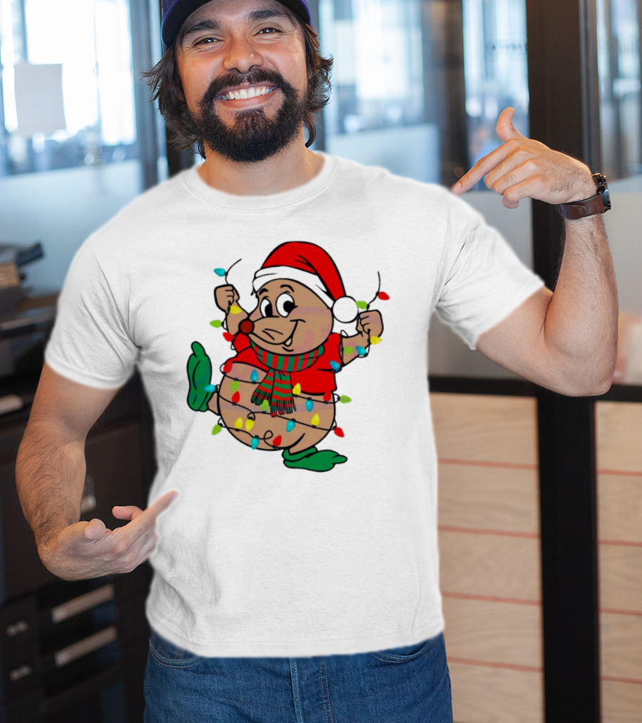 Gus Santa Hat Christmas Lights Cozy Festive Character With Bright Holiday Spirit T-Shirt