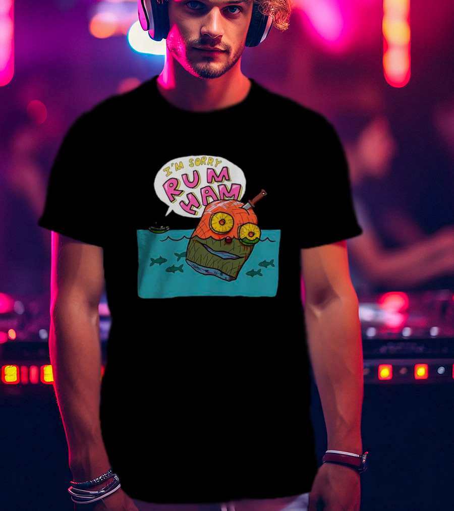 I’m Sorry Rum Ham Cartoon Floating In Water With Knife And Fish T-Shirt