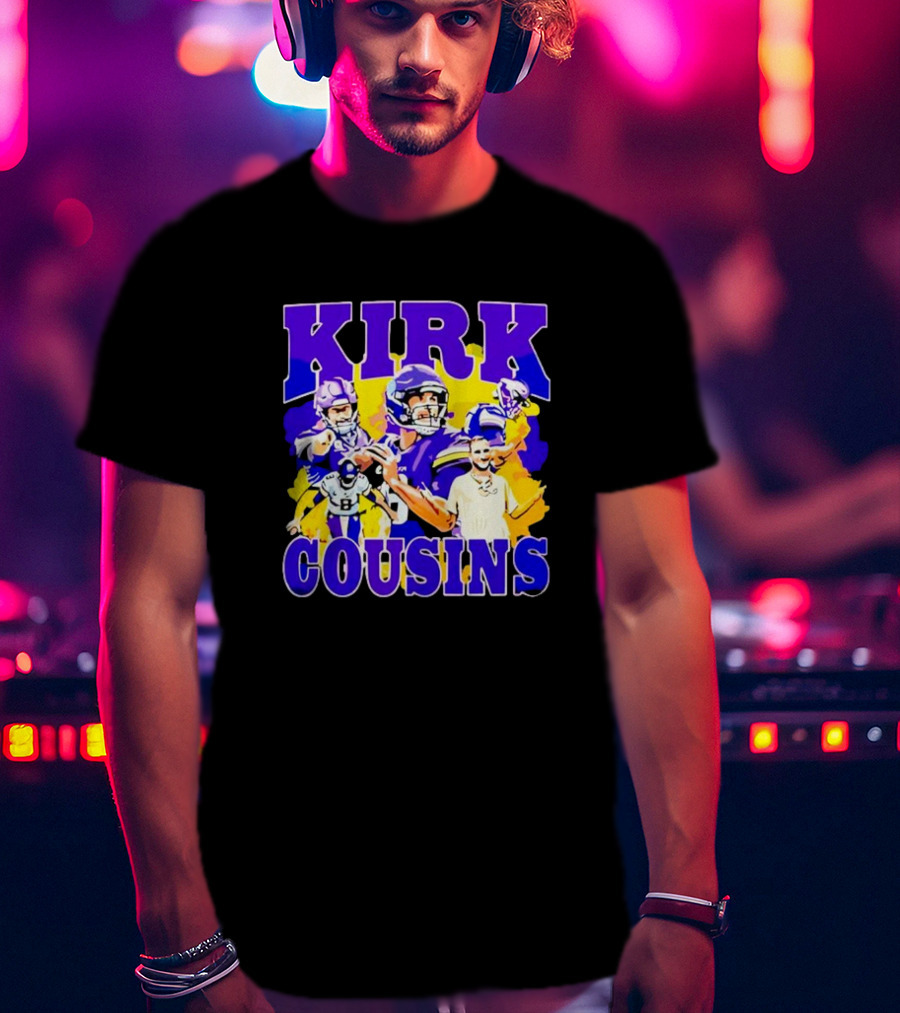 Kirk Cousins Vikings Football Player Collage Purple And Yellow T-Shirt