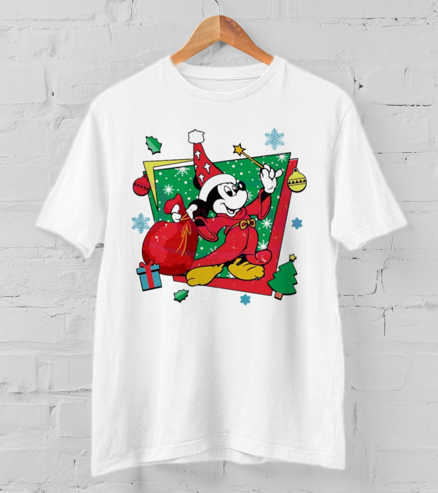 Mickey Sorcerers Apprentice Christmas 90s Magic Holiday T-Shirt