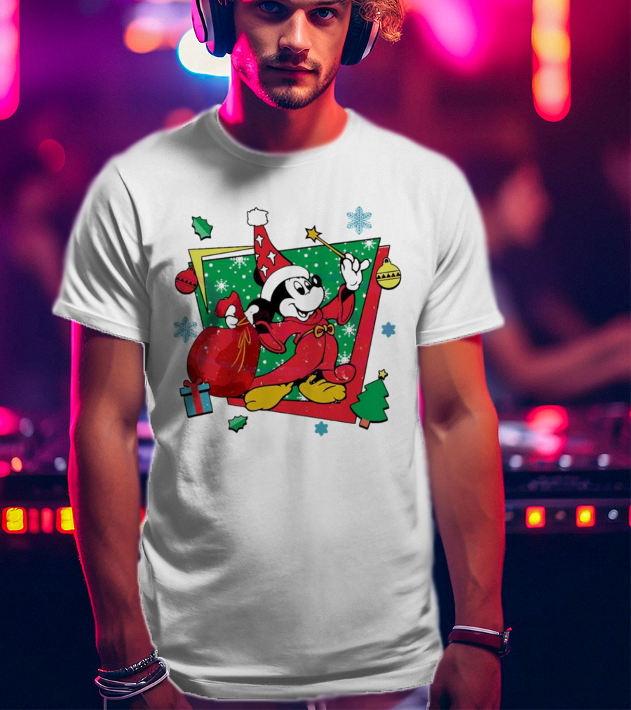 Mickey Sorcerers Apprentice Christmas 90s Magic Holiday T-Shirt