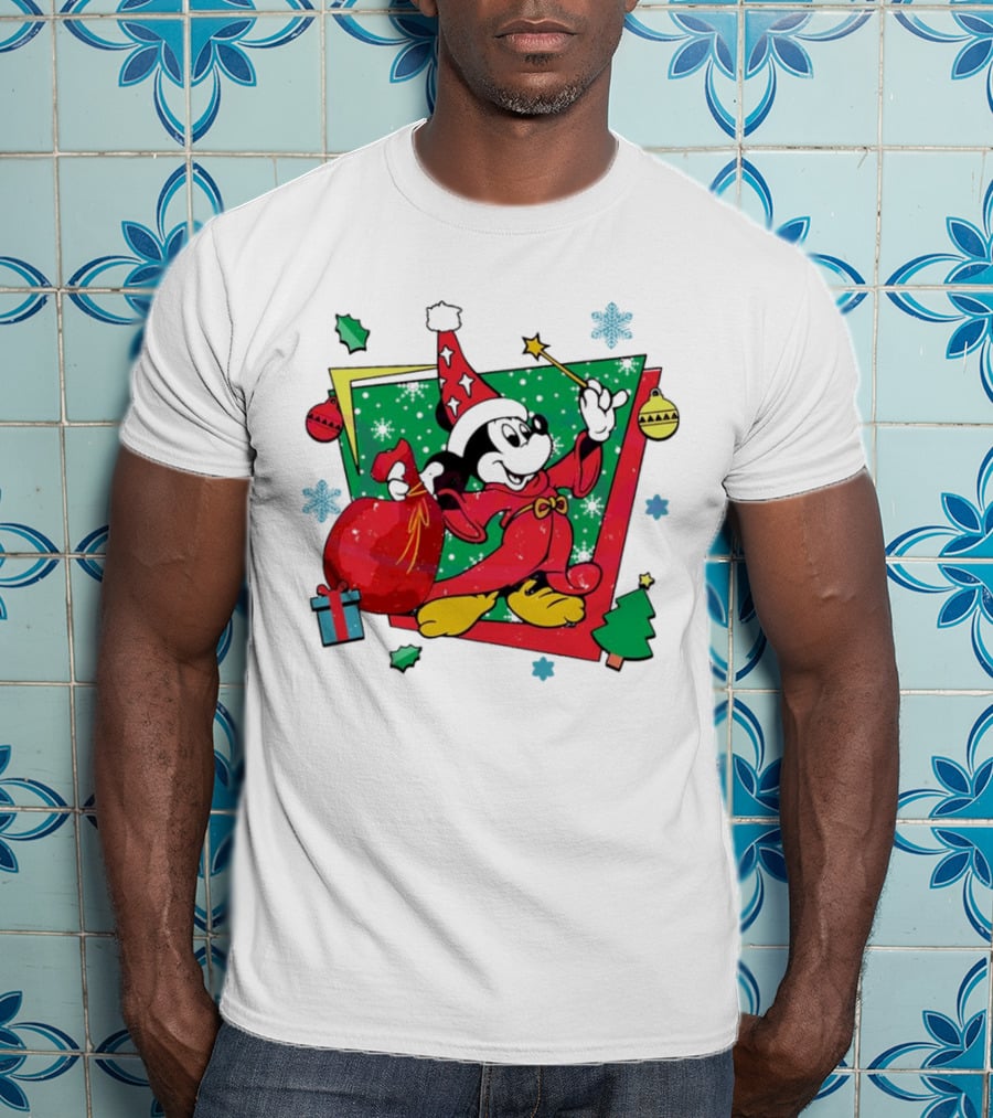 Mickey Sorcerers Apprentice Christmas 90s Magic Holiday T-Shirt