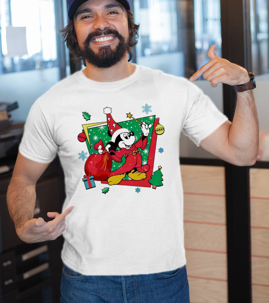 Mickey Sorcerers Apprentice Christmas 90s Magic Holiday T-Shirt