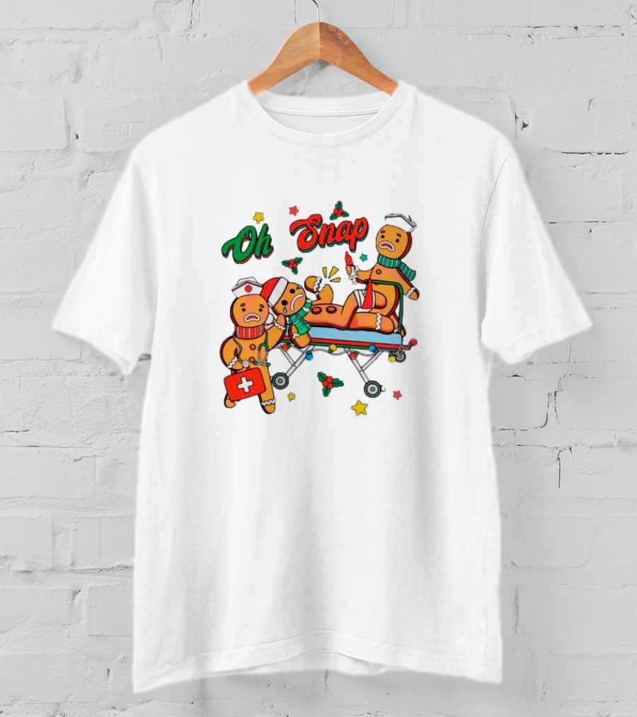Oh Snap Gingerbread Nurse Ambulance Christmas T-Shirt