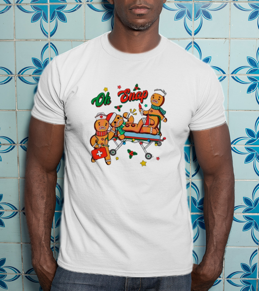 Oh Snap Gingerbread Nurse Ambulance Christmas T-Shirt