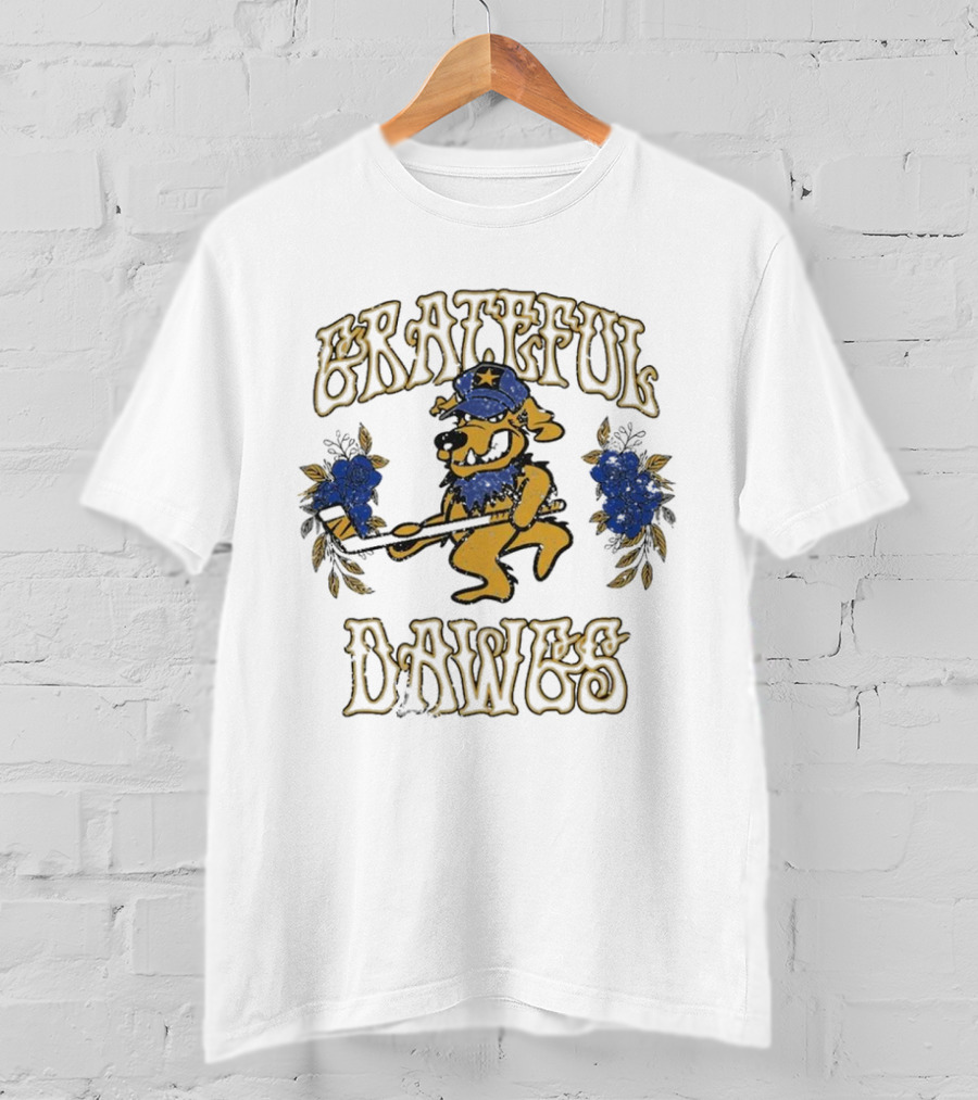 Grateful Dawgs Rail Yard Dawgs Walking Dog With Hat And Flowers T-Shirt