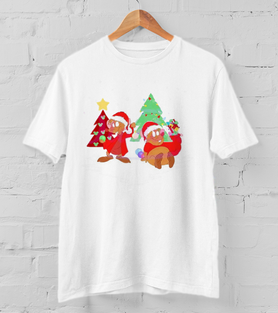 Santa Jaq And Gus With Christmas Lights And Presents By Christmas Tree T-Shirt