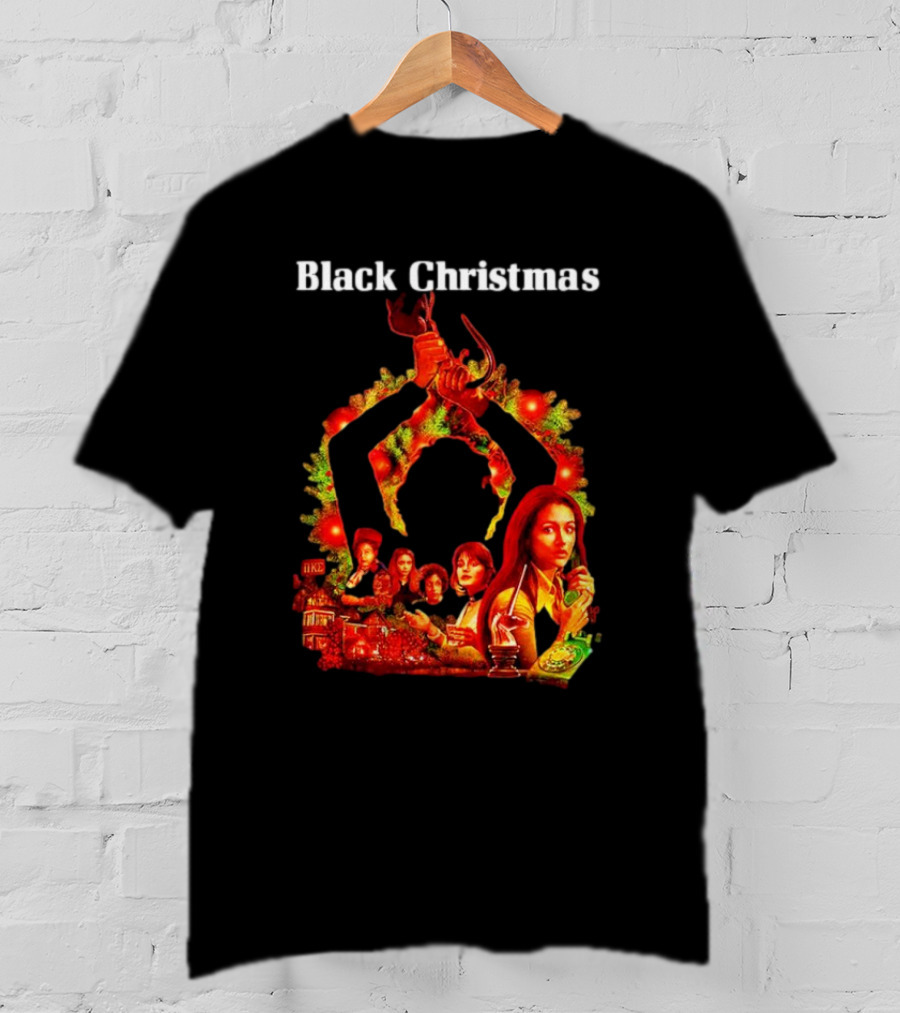 Black Christmas Silent Night Horror Movie Characters Axe Wreath Scene T-Shirt