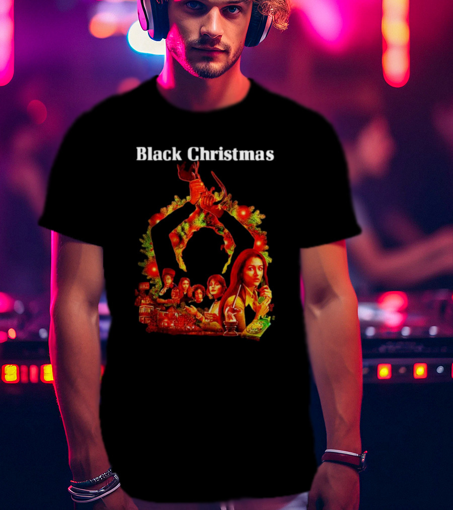 Black Christmas Silent Night Horror Movie Characters Axe Wreath Scene T-Shirt