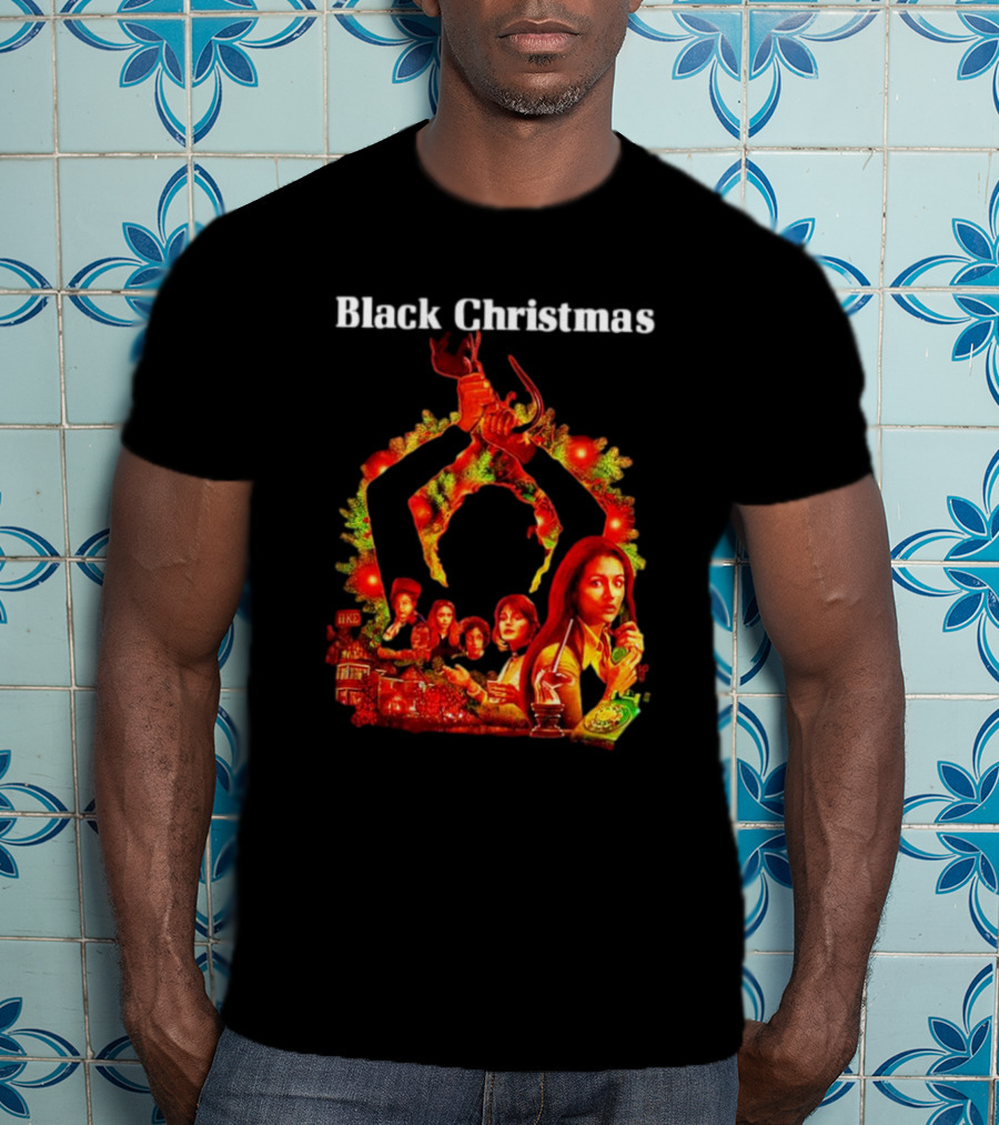 Black Christmas Silent Night Horror Movie Characters Axe Wreath Scene T-Shirt