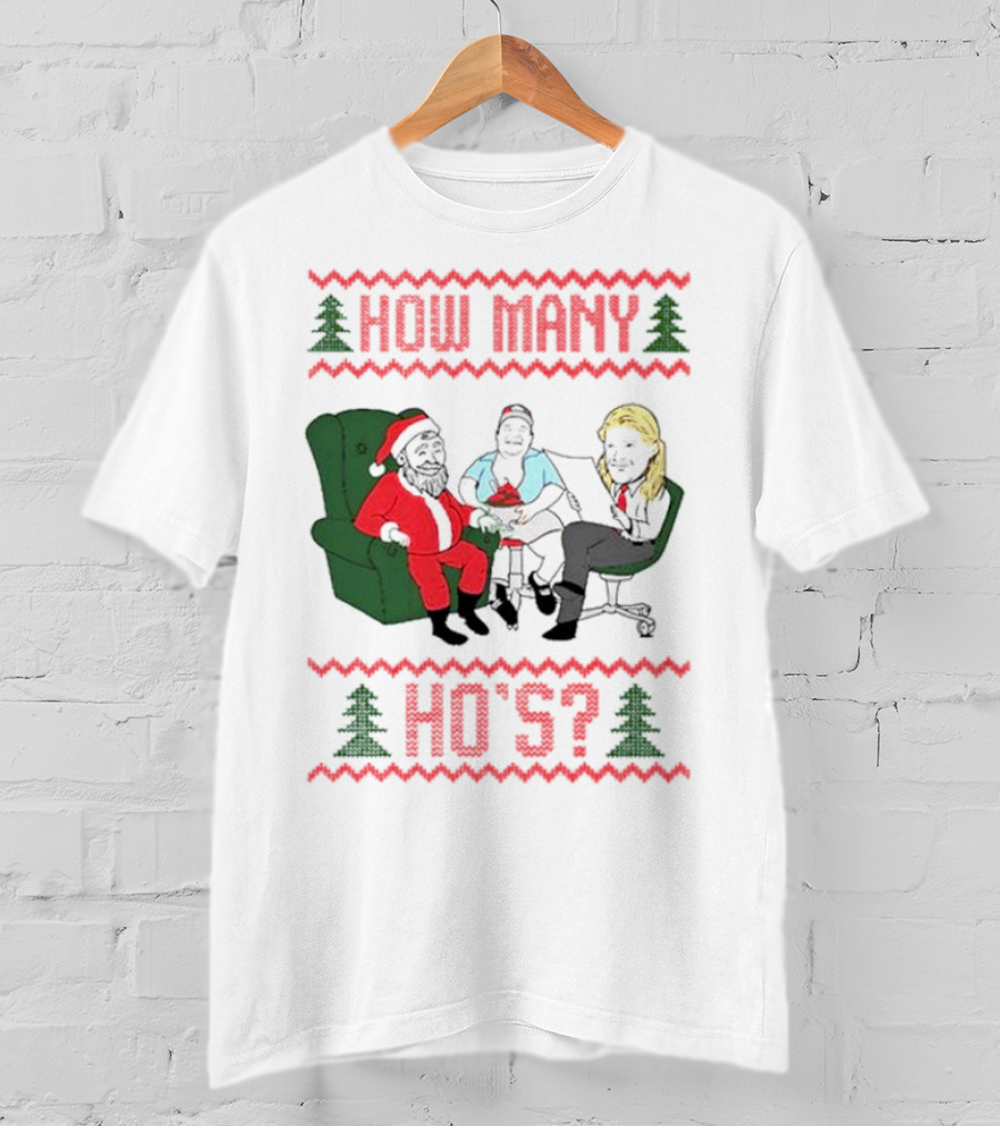 How Many Ho’s Santa Chair Christmas T-Shirt