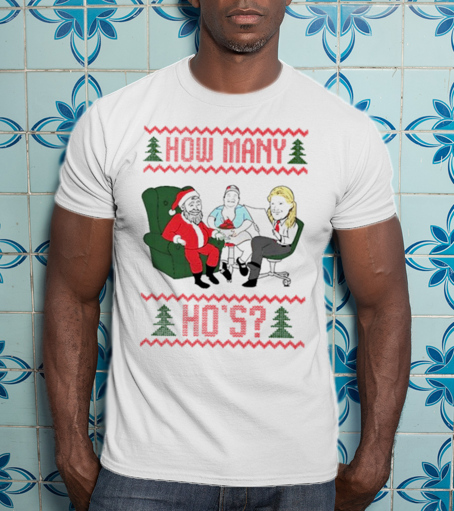 How Many Ho’s Santa Chair Christmas T-Shirt