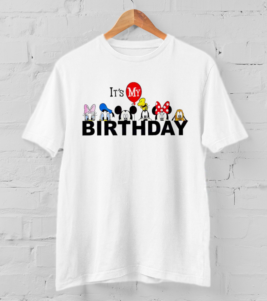 It's My Birthday Disney Characters Mickey Minnie Donald Balloon T-Shirt