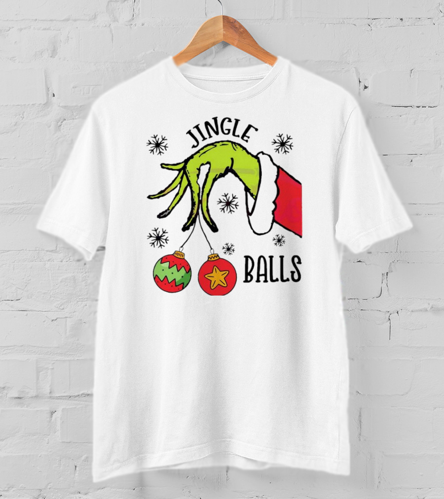 Jingle Balls Grinch Hand Holding Christmas Ornaments T-Shirt