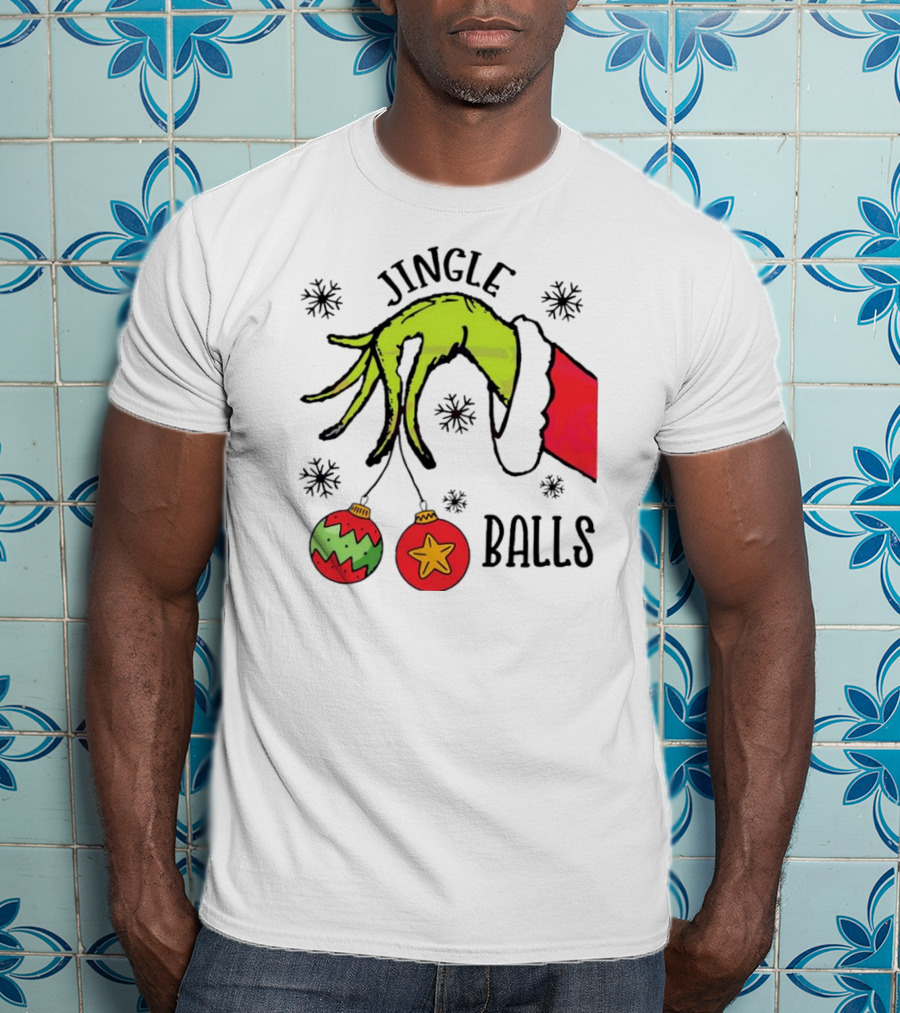Jingle Balls Grinch Hand Holding Christmas Ornaments T-Shirt