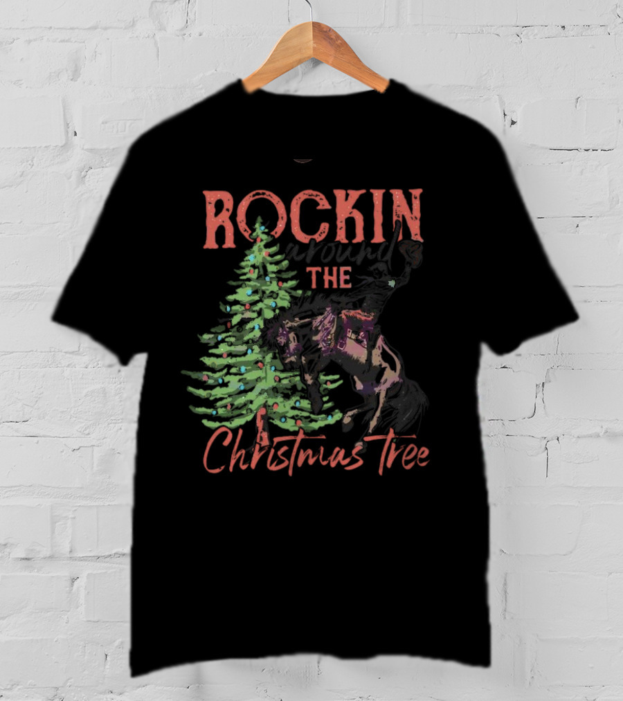 Rockin Around The Christmas Tree Horse And Holiday Lights T-Shirt