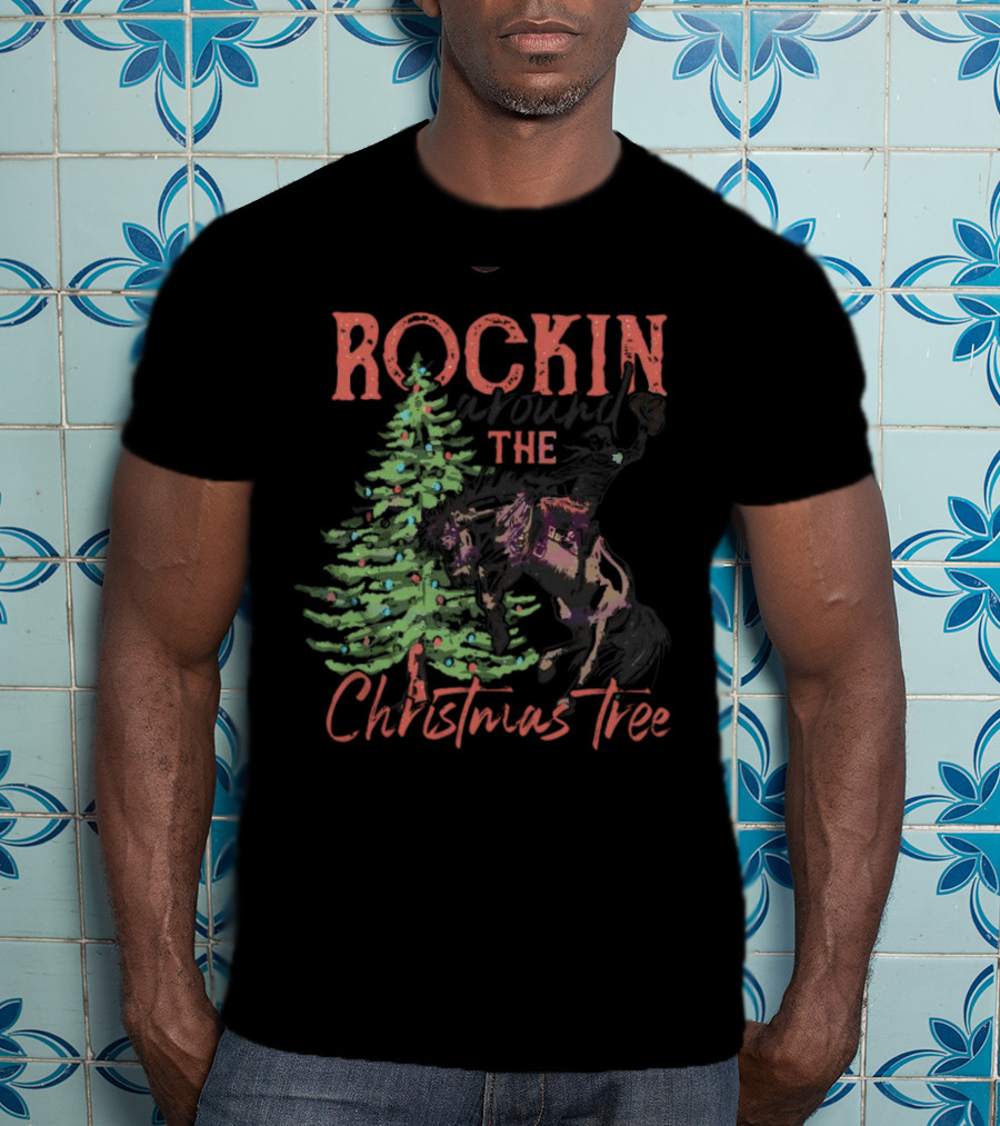 Rockin Around The Christmas Tree Horse And Holiday Lights T-Shirt