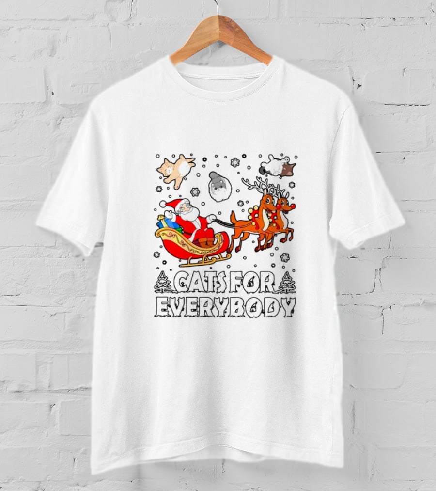 Cats For Everybody Santa Sleigh Christmas Reindeer T-Shirt