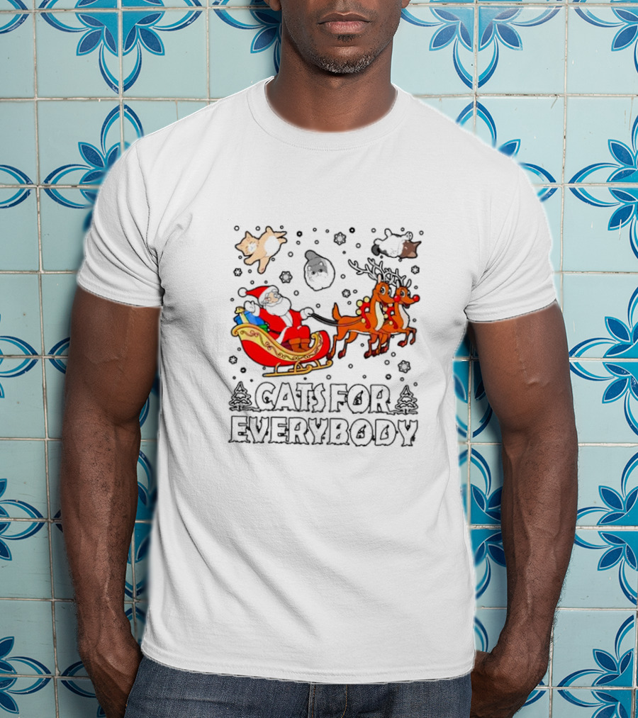 Cats For Everybody Santa Sleigh Christmas Reindeer T-Shirt