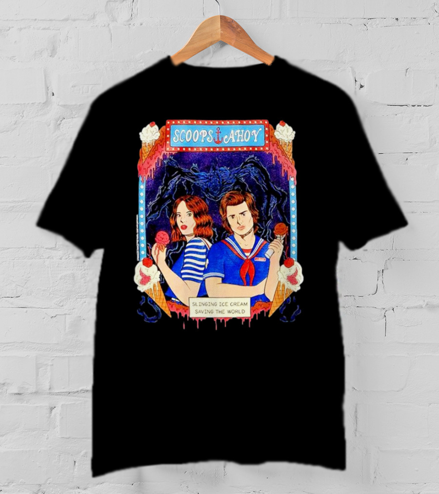 Scoops Ahoy Slinging Ice Cream Saving The World Stranger Things Duo Vintage T-Shirt