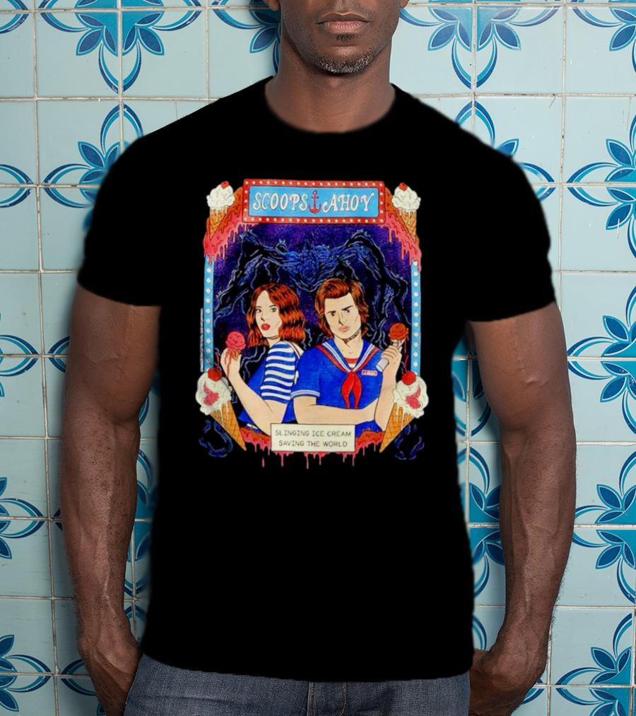 Scoops Ahoy Slinging Ice Cream Saving The World Stranger Things Duo Vintage T-Shirt