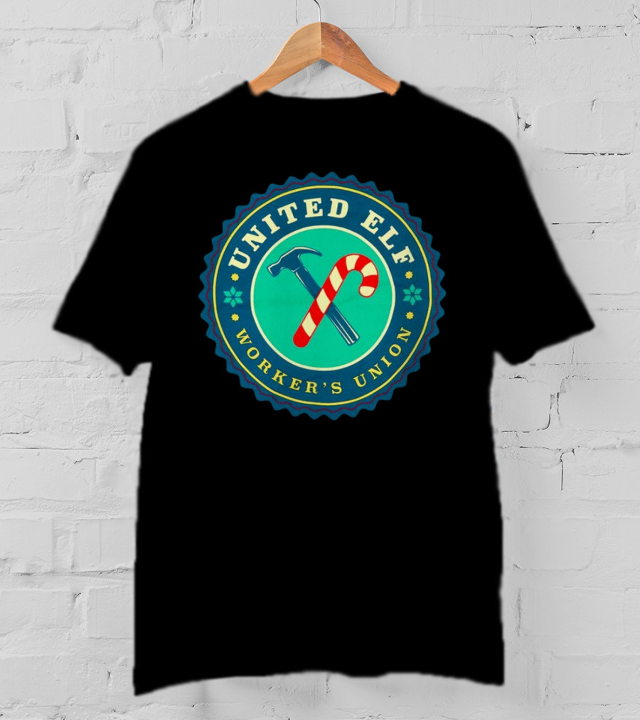 United Elf Worker's Union Candy Cane And Hammer Emblem T-Shirt