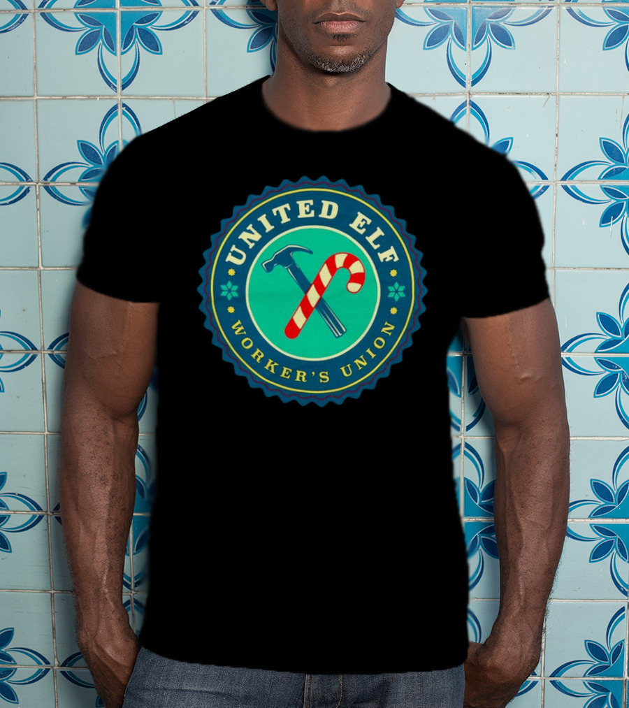 United Elf Worker's Union Candy Cane And Hammer Emblem T-Shirt