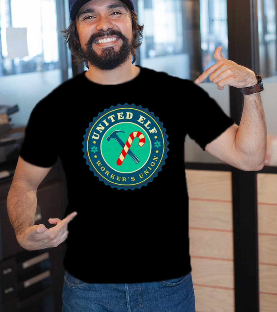 United Elf Worker's Union Candy Cane And Hammer Emblem T-Shirt