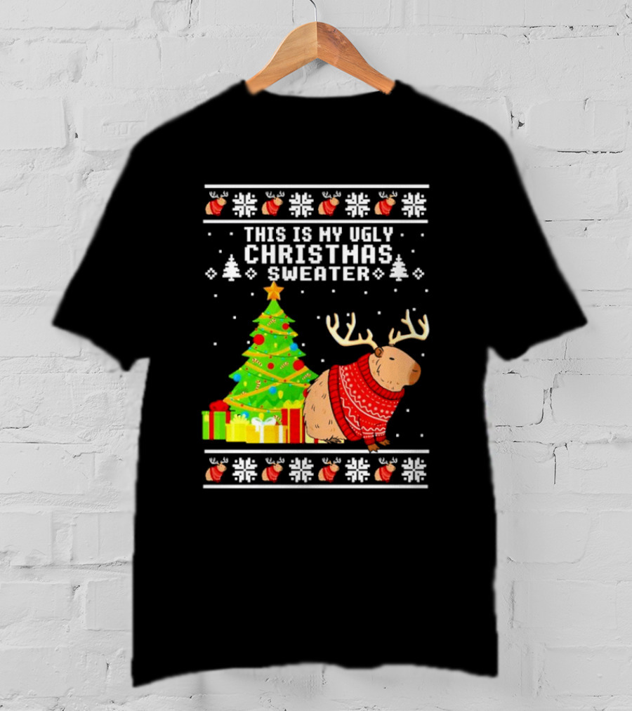 This Is My Ugly Christmas Sweater Capybara Reindeer T-Shirt
