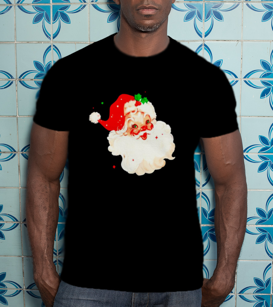 Santa Christmas Vintage Retro Style Holly Berries T-Shirt