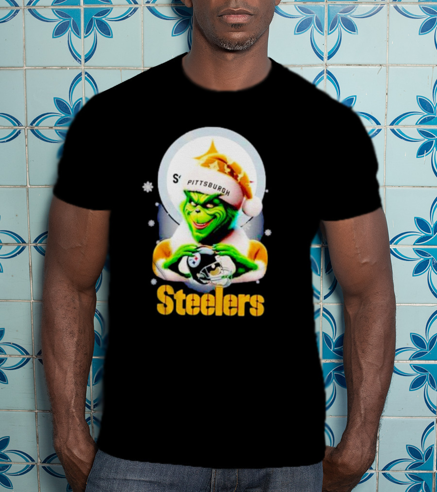 The Grinch Santa Steelers Christmas Pittsburgh Football Fan T-Shirt