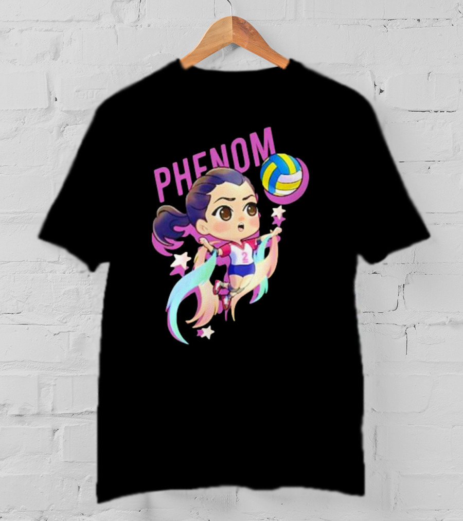 Phenom Chibi Volleyball Player With Rainbow Trails And Stars T-Shirt