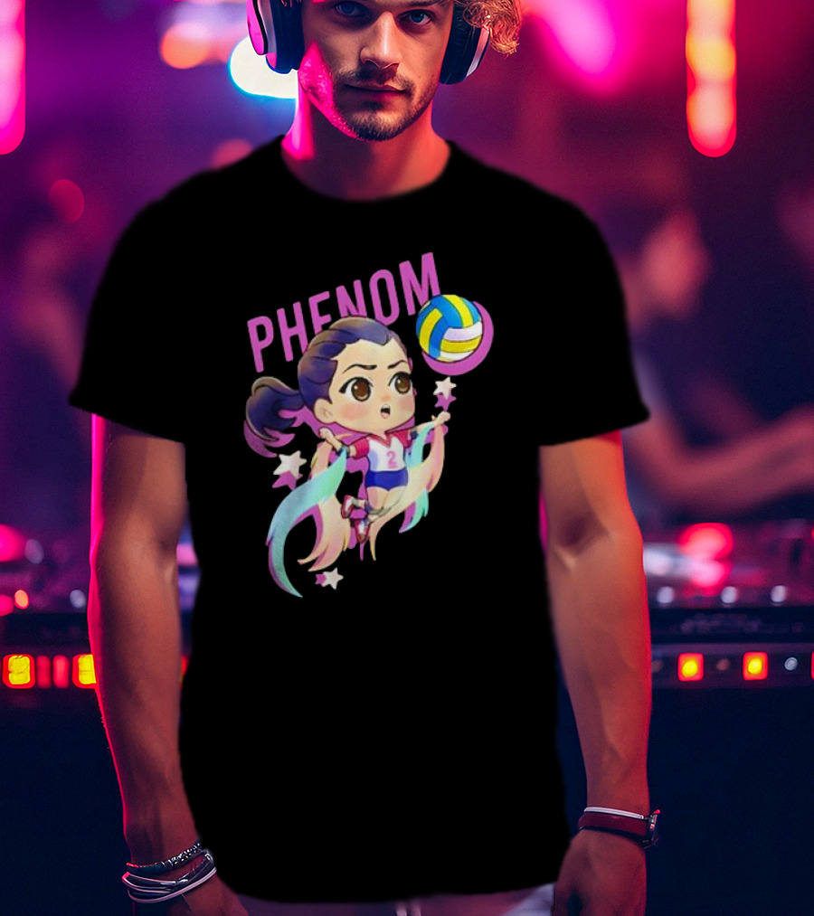 Phenom Chibi Volleyball Player With Rainbow Trails And Stars T-Shirt