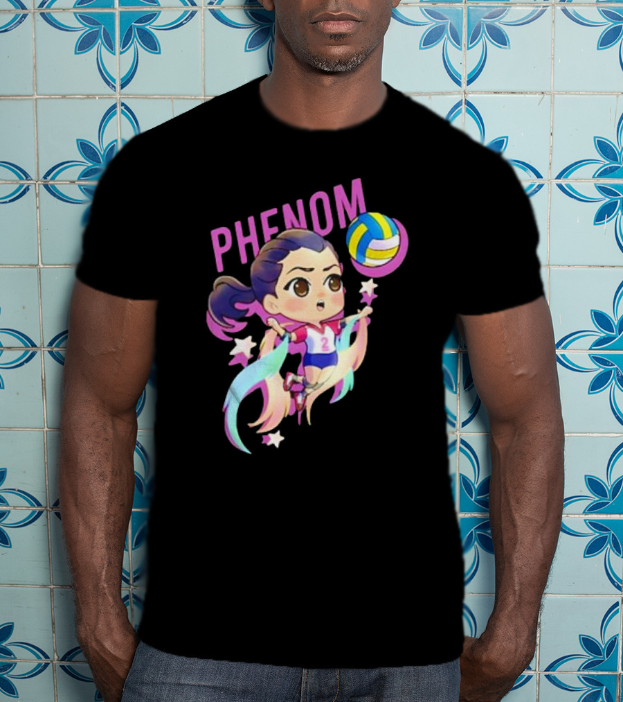 Phenom Chibi Volleyball Player With Rainbow Trails And Stars T-Shirt