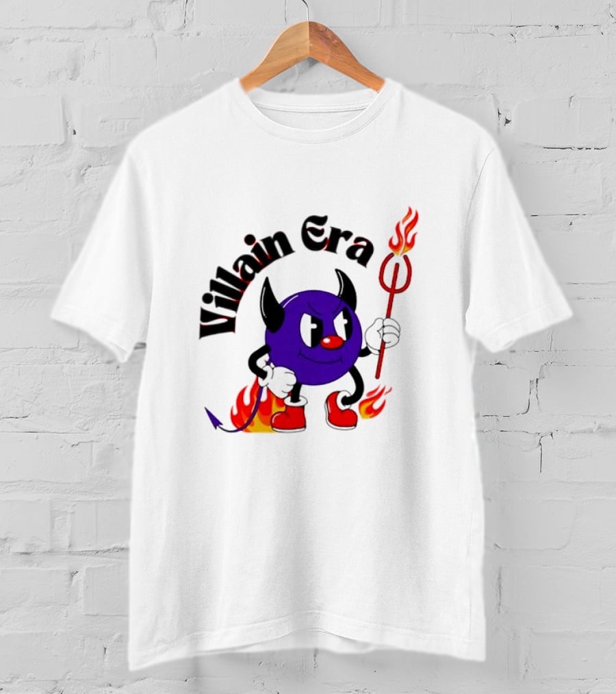 Villain Era Devil Cartoon With Pitchfork And Flames T-Shirt