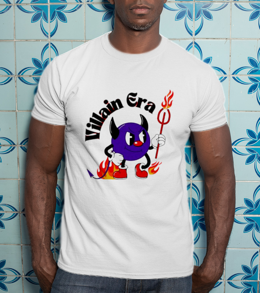 Villain Era Devil Cartoon With Pitchfork And Flames T-Shirt
