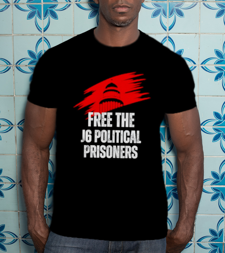 Free The J6 Political Prisoners Capitol Building Red Brushstroke T-Shirt