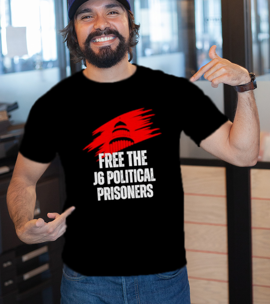 Free The J6 Political Prisoners Capitol Building Red Brushstroke T-Shirt
