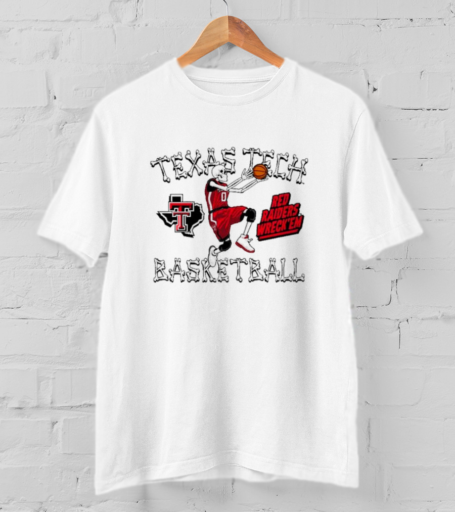 Texas Tech Basketball Red Raiders Wreck 'Em Skeleton Dunking T-Shirt