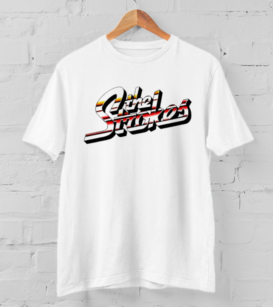 The Strokes Striped Text With Red And Yellow Accents T-Shirt